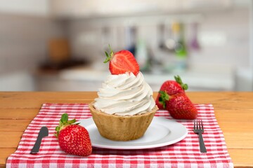Strawberry tasty sweet cupcake. Summer dessert,