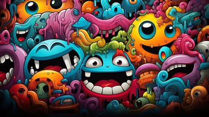 Generative Ai. Multicolored background with monsters for games
