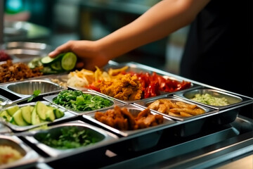 Korean Meal service by stainless food tray and condiments, AI Generated