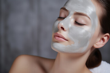 Young beautiful lady doing facial mask, relaxing