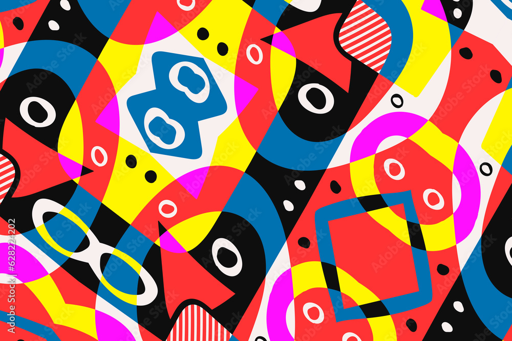 Poster modern contemporary trendy illustration. abstract hand drawn background with different color geometr