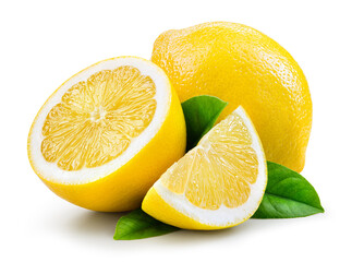 Lemon,Fruit,With,Leaf,Isolate.,Lemon,Whole,,Half,,Slice,,Leaves
