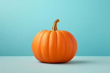 Halloween pumpkin on pastel studio background. Halloween celebration, Happy Halloween concept. Traditional october holiday. Autumn holiday and harvest theme background with copy space for text