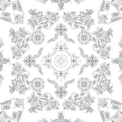 Hand drawn seamless floral pattern on a white background, vector textile template.