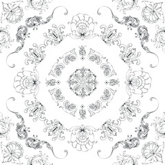 Hand drawn seamless floral pattern on a white background, vector textile template.