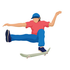 Boy Skateboarding in Park, Vector Illustration of a teenager playing skateboard