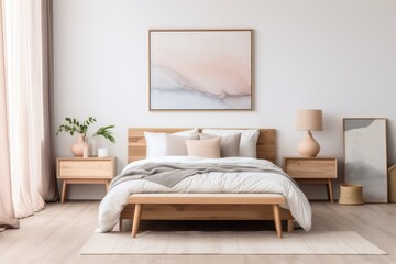 Cozy Modern Bedroom with Wooden Accents. Generative AI