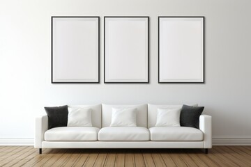 Fototapeta premium Cozy Modern Living Room with Blank Frames. Generative AI