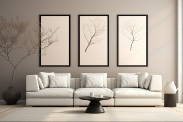 Cozy Modern Living Room with Beige Color Scheme. Generative AI