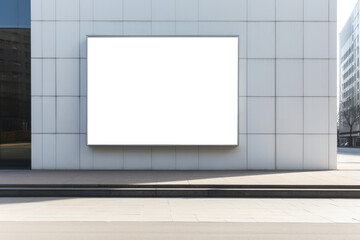 Blank White Billboard on Gray Tiled Wall. Generative AI
