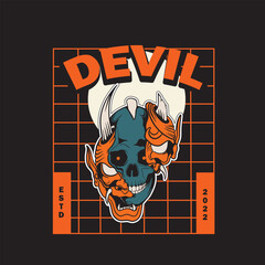 Japanese Demon Oni Mask Logo Design vector illustration	
