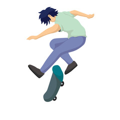 Boy Skateboarding in Park, Vector Illustration of a teenager playing skateboard