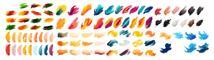 Fototapeta premium Colorful different types of brush strokes set transparent background. Abstract brush stroke png big bundle