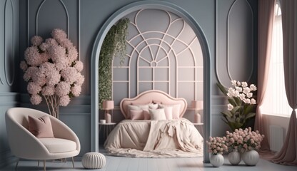 Fototapeta na wymiar stylish romantic room with flowers romantic mock up 3d Generative Ai