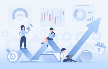 Business ideas concept. Arrow pointing up, symbol of start up, growth management, tactical plan, strategy improvement, development for success. Flat vector design illustration.