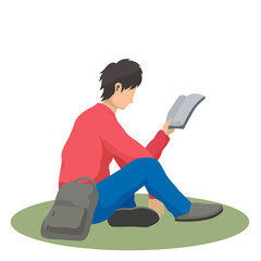 Young people reading books in the park. Summer landscape background. Holidays time. Back to school, Study, Learning, Knowledge and Education vector concept