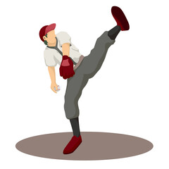 Baseball player character. Sport game, boy play, athlete in cap, vector illustration