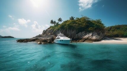 Obraz premium Tropical island in the ocean with palm trees and clear water Created with Generative AI technology.