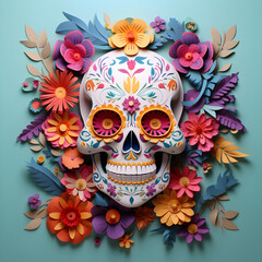 Fototapeta na wymiar skull with flowers. Generated Ai