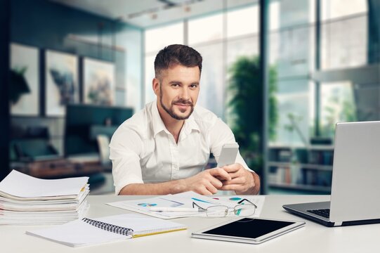 young business manager work in modern office, AI generated image