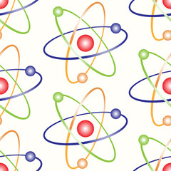 22 Seamless pattern of hand drawn atom molecular model on isolated background. Design for back to school prints, scrapbooking, textile, home and nursery decor, paper craft. 