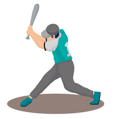 Baseball player character. Sport game, boy play, athlete in cap, vector illustration