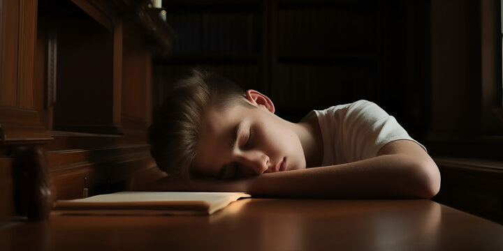 Boy student sleeps during lessons.