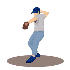 Baseball player character. Sport game, boy play, athlete in cap, vector illustration