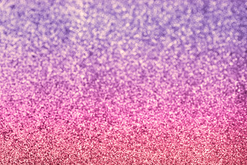 Pink glitter texture sparkling paper background. Abstract twinkled golden pink glittering background  with bokeh, defocused lights for Christmas holiday banner.  Flat lay mockup design. 