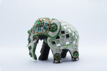 Elephant ornament on isolated white background, Fancy elephant, elephant statue, Colorful elephant toy