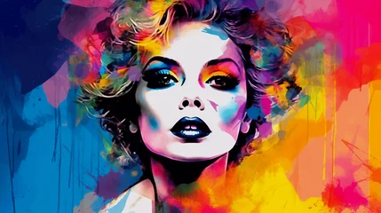 Digital collage art with vibrant and energetic portrait of a woman with amazing makeup, Generative AI © PaputekWallArt