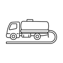 Vacuum truck icon. Black contour linear silhouette. Side view. Editable strokes. Vector simple flat graphic illustration. Isolated object on a white background. Isolate.