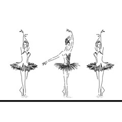 Modern sketch illustration with ballerinas black Line Art Drawing template. Ballet Dancer ballerina on white background. Modern art.