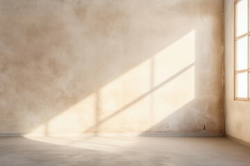 empty wall and wooden floor with glare from the window. Interior background for mockup or presentation