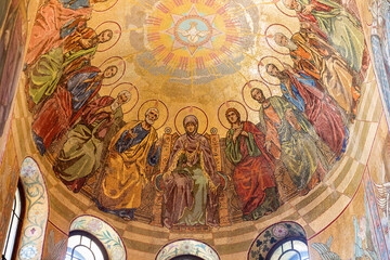 The descent of the Holy Spirit on the apostles. Mosaic