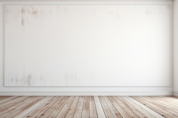 empty wall and wooden floor with glare from the window. Interior background for mockup or presentation