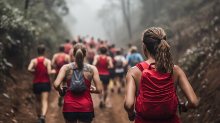Naklejka premium people are engaged in active lifestyle running marathon generative ai