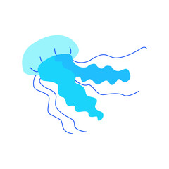 Vector flat illustration of jellyfish on isolated background. 