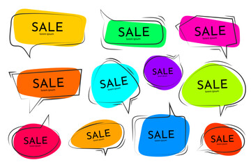 Set of flat sale speech bubble. Bubble shaped banners, price tags, stickers, posters. Vector illustration EPS10