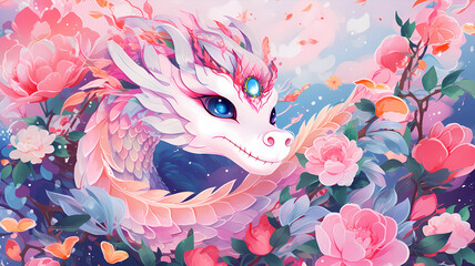 Hand drawn cartoon beautiful Chinese New Year zodiac dragon illustration
 - obrazy, fototapety, plakaty