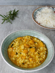 Risotto with pumpkin vegetable dish. Italian vegetarian cuisine.