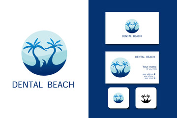 dental beach logo design vector template and business card with editable text
