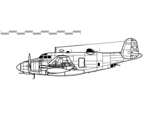Lockheed PV-2 Harpoon. Vector drawing of WW2 patrol bomber. Side view. Image for illustration and infographics.