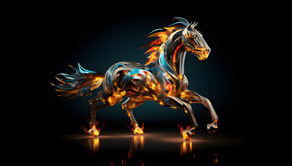 Stylish Horse running on black background. generated ai