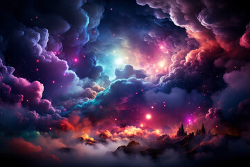 Obraz na płótnie Canvas Space sky with stars and pink clouds, futuristic abstract background