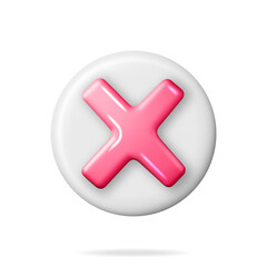 Obraz premium 3D Wrong Button in Round Shape. Red No or Incorrect Sign Render. Red Checkmark Tick Represents Rejection. Wrong Choice Concept. Cancel, Error, Stop, Disapprove or Negative Symbol. Vector Illustration