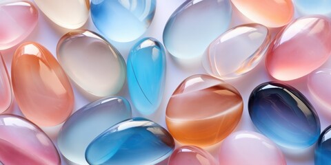 Pastel Coloured Translucent Glass Water Stones Overlapping,  Abstract Composition of Vibrant Colors and Serene Reflections, generative ai