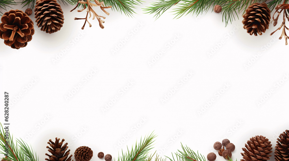 Poster stunning close-up of pine branch with cones and branches, captured by generative ai