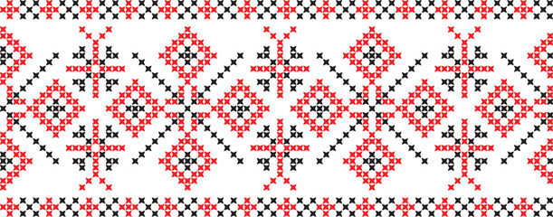 embroidered cross-stitch ornament national pattern - obrazy, fototapety, plakaty