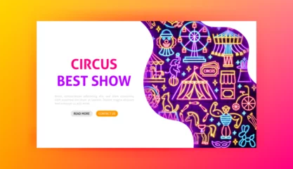 Deurstickers Circus Best Show Neon Landing Page. Vector Illustration of Entertainment Festival Glowing Concept. © anna_leni